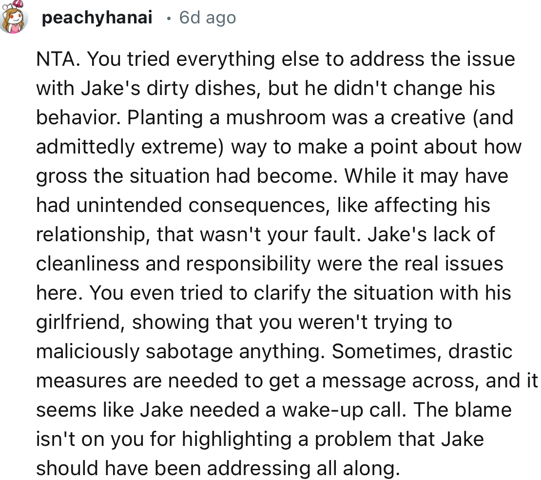 “Sometimes, drastic measures are needed to get a message across, and it seems like Jake needed a wake-up call.”