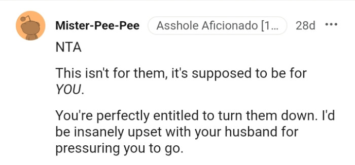 The OP is perfectly entitled to turn her in-laws down