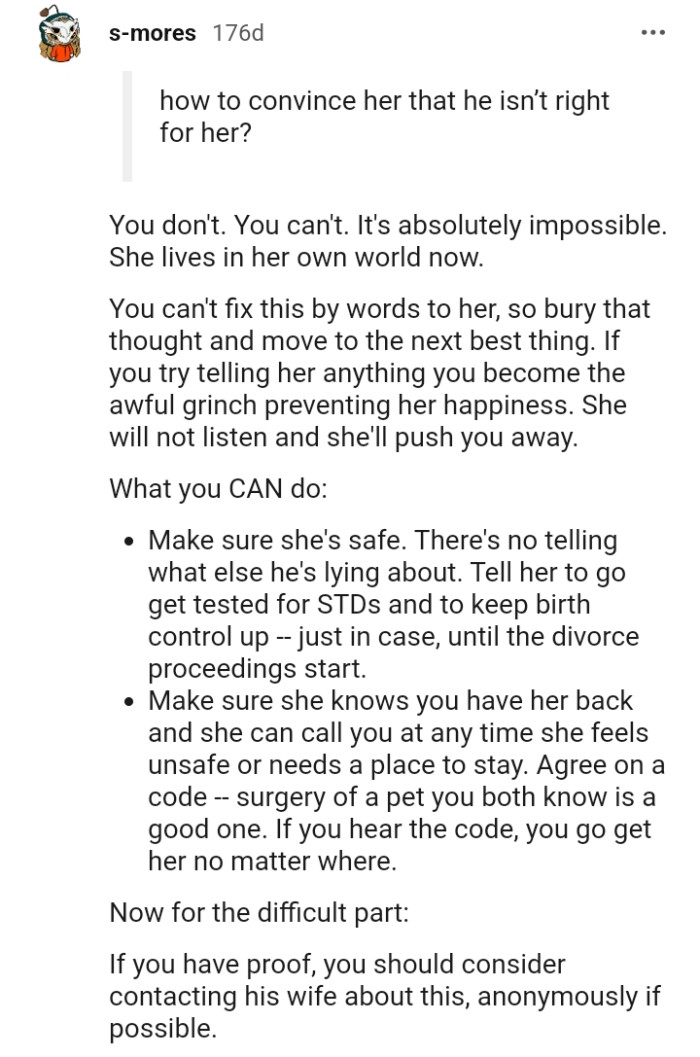 She lives in her own world now, and the OP can't fix it with words