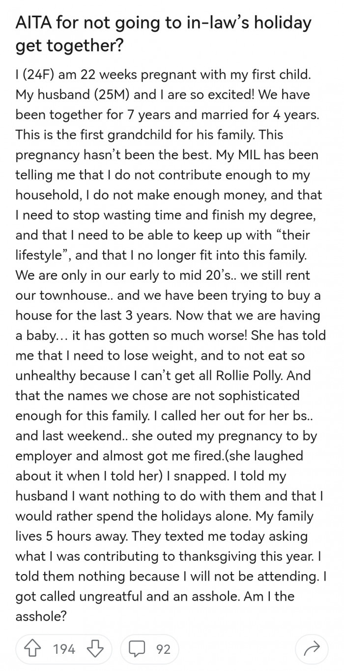 1. OP shared her experiences before she decided not to attend the event.