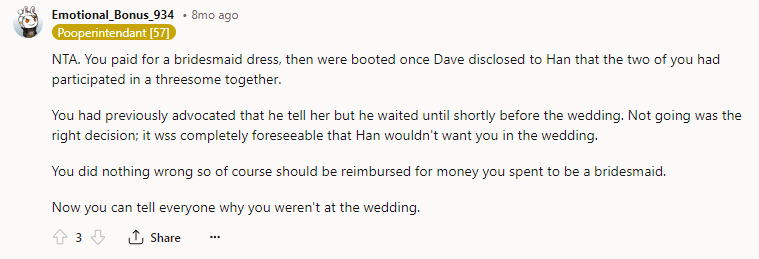You paid for a bridesmaid dress