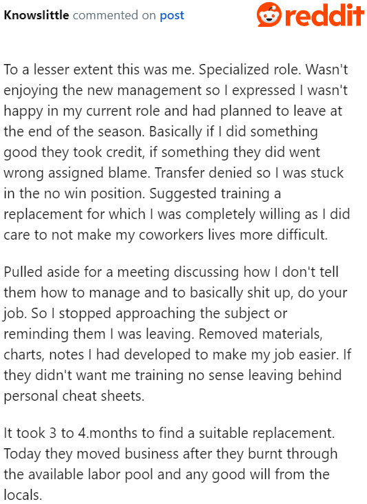 This is what happens when effective employees are replaced by ineffective people.