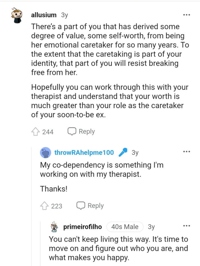 That part of the OP will resist breaking free from the wife