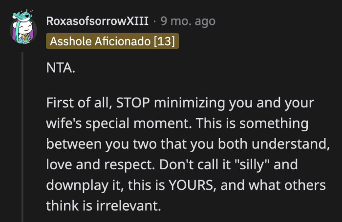 OP and his wife should take pride in the playfulness of their relationship.