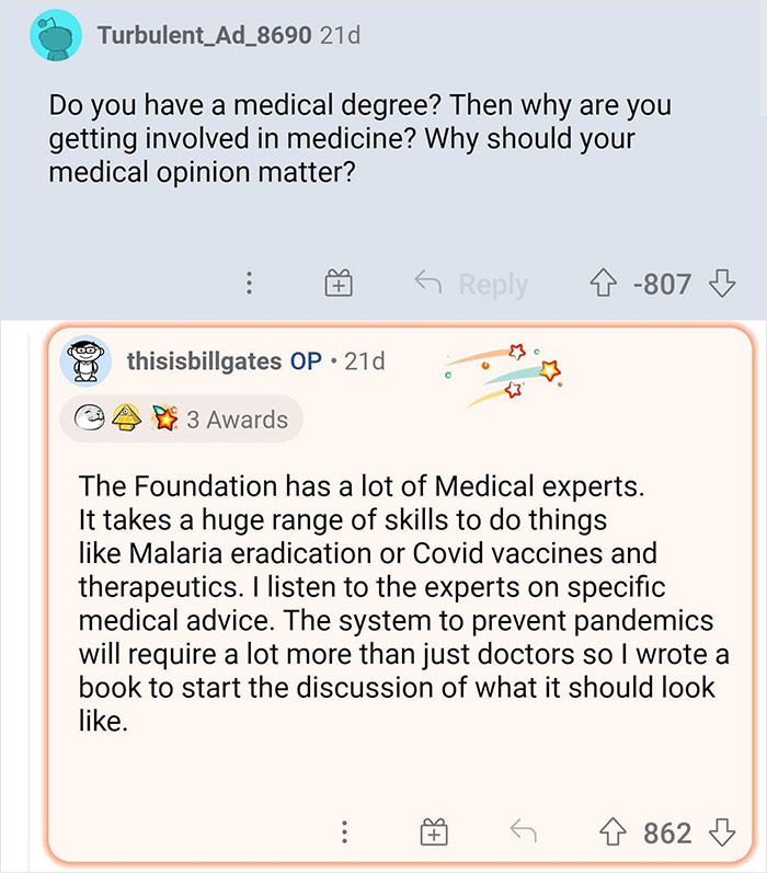 13. Gates being asked if he has a medical degree