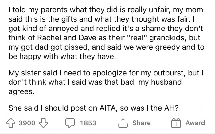 OP told her parents that what they did was unfair but doubted the way she handled the situation.