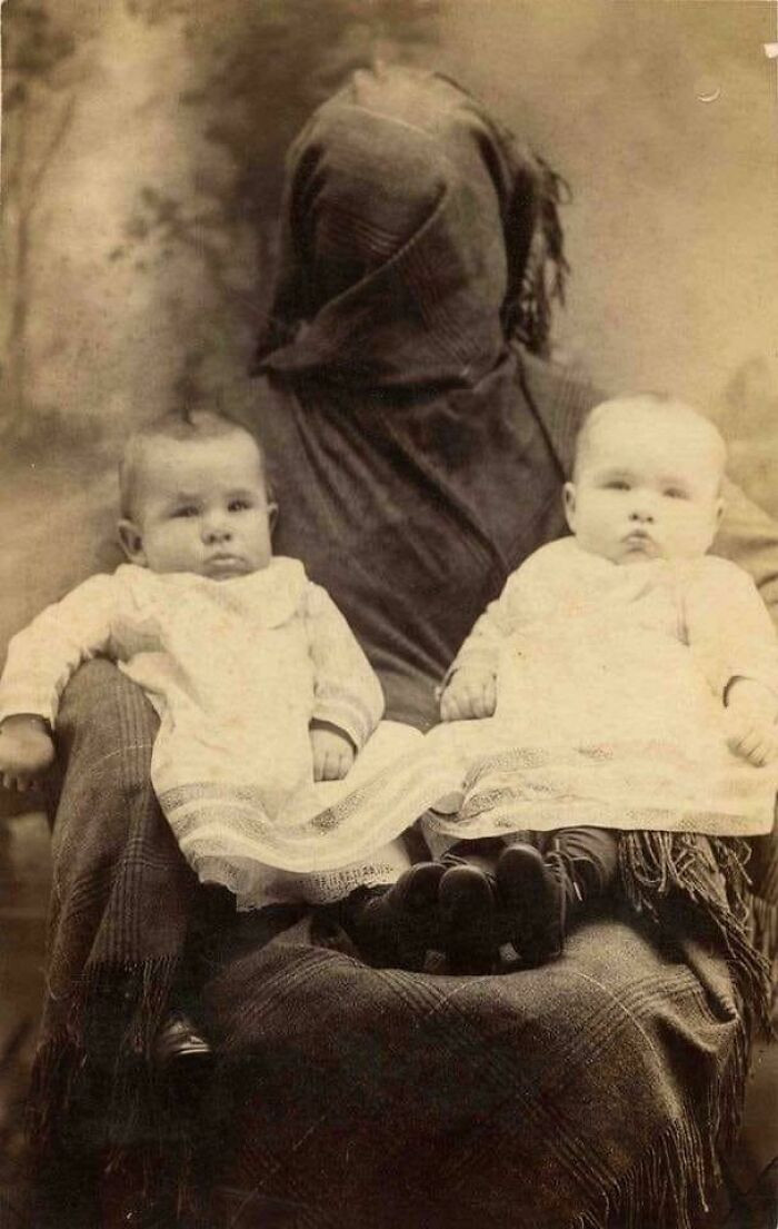 "Hidden Mother Photo. Mothers Needed To Assist In Keeping Children Still Enough For The Long Exposure Necessary For A Successful Photo In Victorian Times"