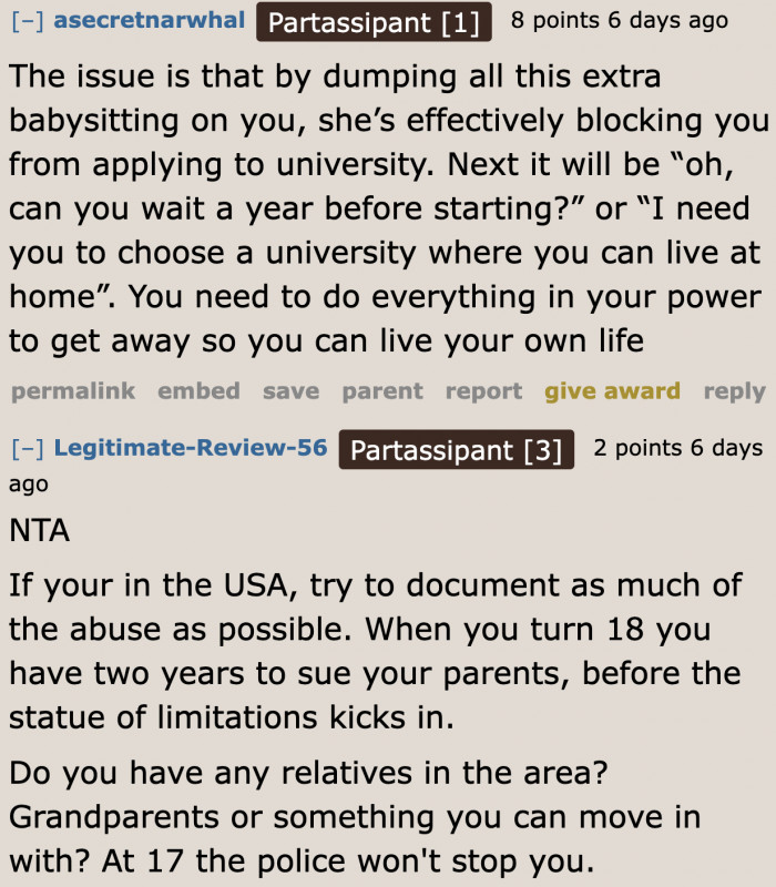 The duties of parents aren't meant for their older children.