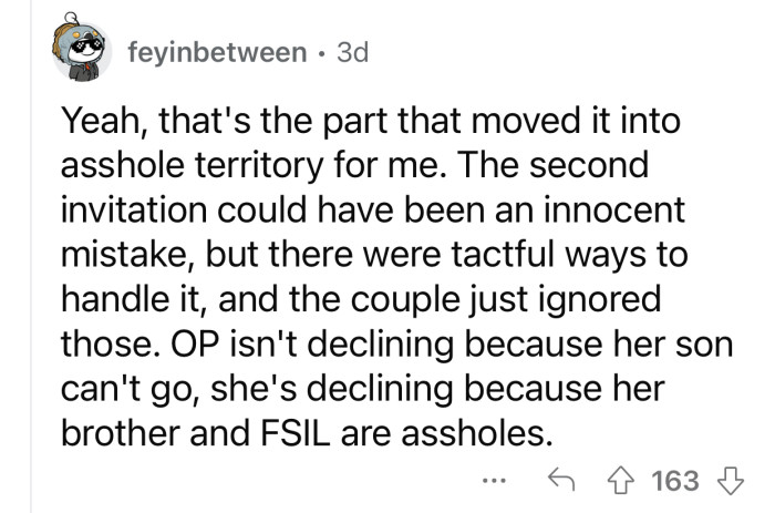 OP declined the invite for a completely different reason.