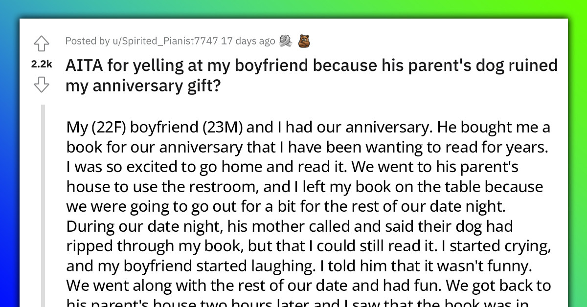 Woman Yells At Her Boyfriend When She Finds Out That His Parent's Dog Ruined Her Anniversary Gift