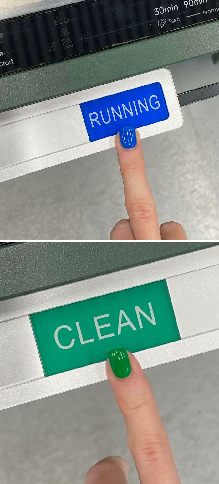 "My Nails And A Dishwasher Indicator At Work"