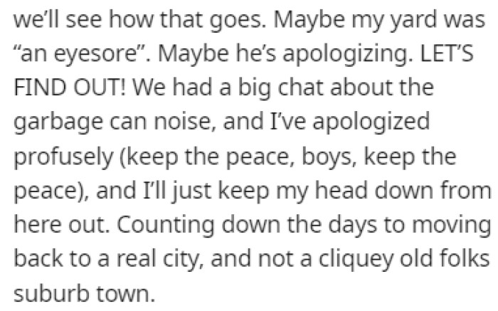 OP apologized profusely for any noise she made