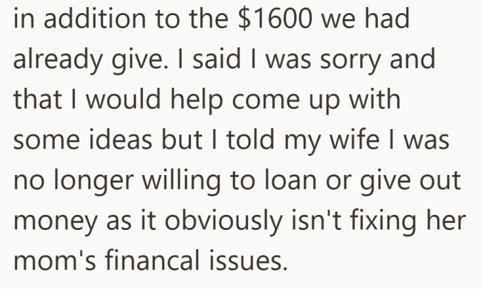 He offers support in other ways, but draws a firm line on giving more money.