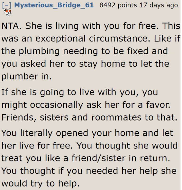 It was an emergency; the younger sister should've just willingly helped.