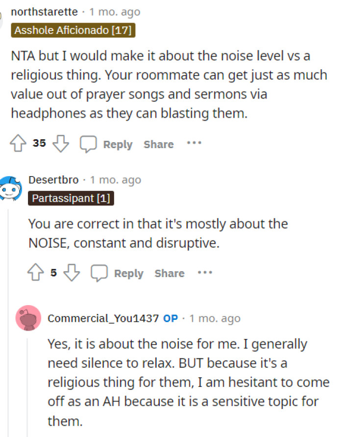 I would definitely focus on the loudness of the music and sermons to emphasize what exactly the issue is.