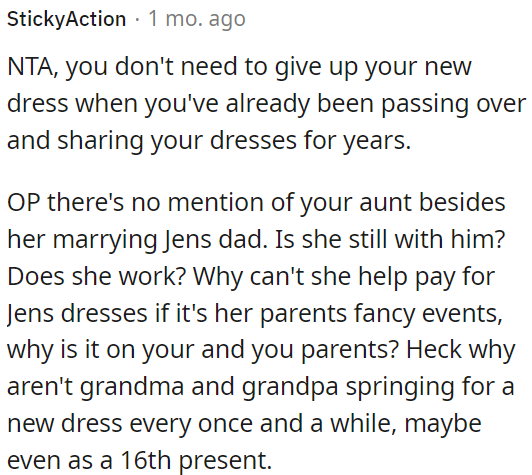 Other family members, such as the grandparents, could contribute to a new dress.