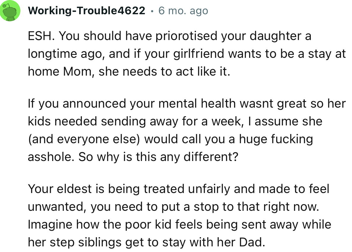 “Your eldest is being treated unfairly and made to feel unwanted; you need to put a stop to that right now.”