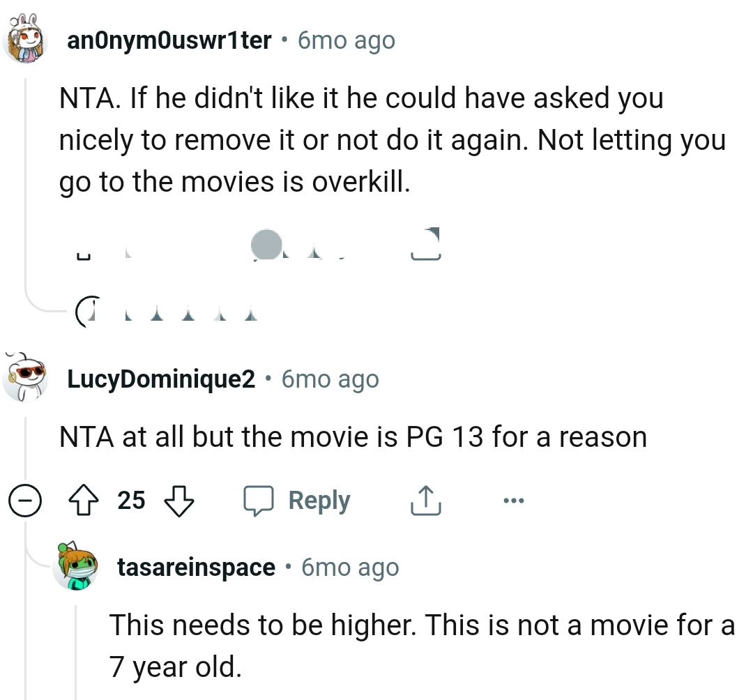 Not letting the OP go to the movies is overkill