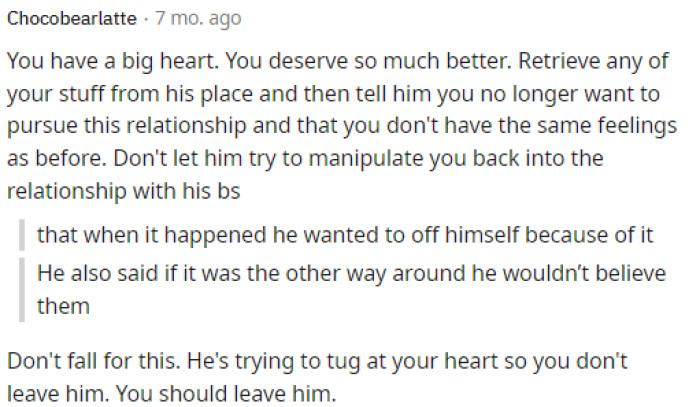 Many people were on OP's side, and they definitely told her that she deserves better and should dump him for all of this.