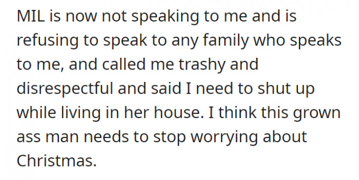 Now everyone’s mad at each other. What a sad Christmas it’s going to be.