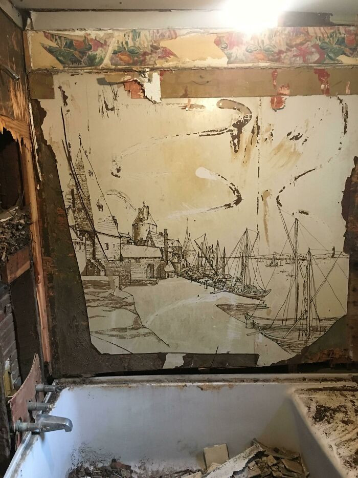 6. This beautiful drawing was unearthed after the homeowner tore down their bathroom wall for renovations