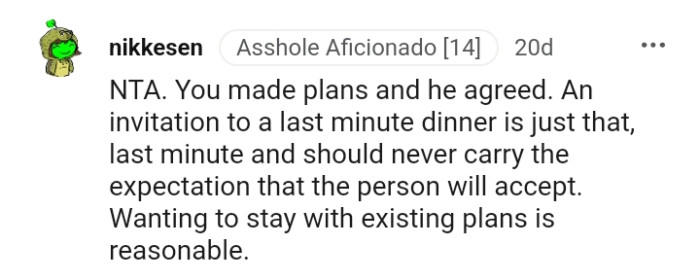 An invitation to a last minute dinner