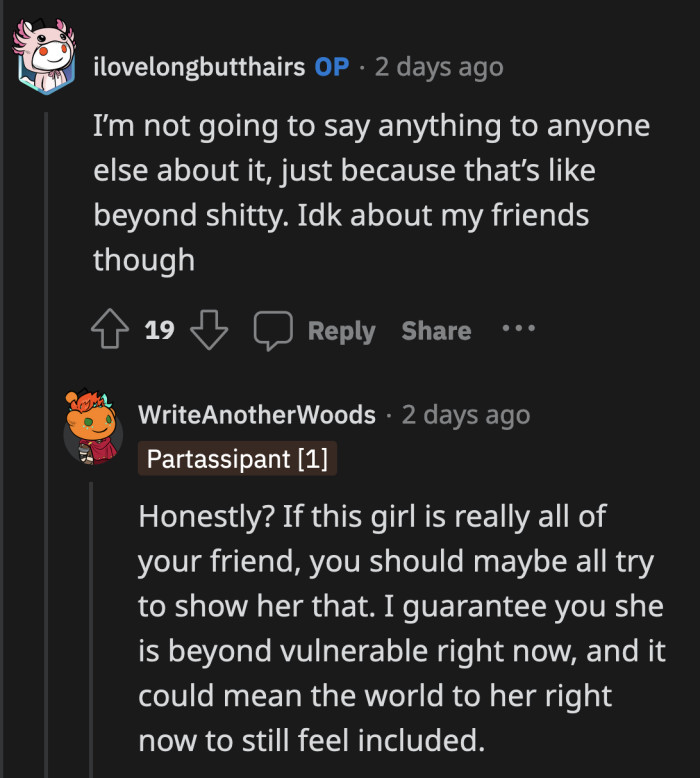 OP Swore She Won't Talk About This Incident at All, but She Doesn't Know How Her Friends Would Handle It