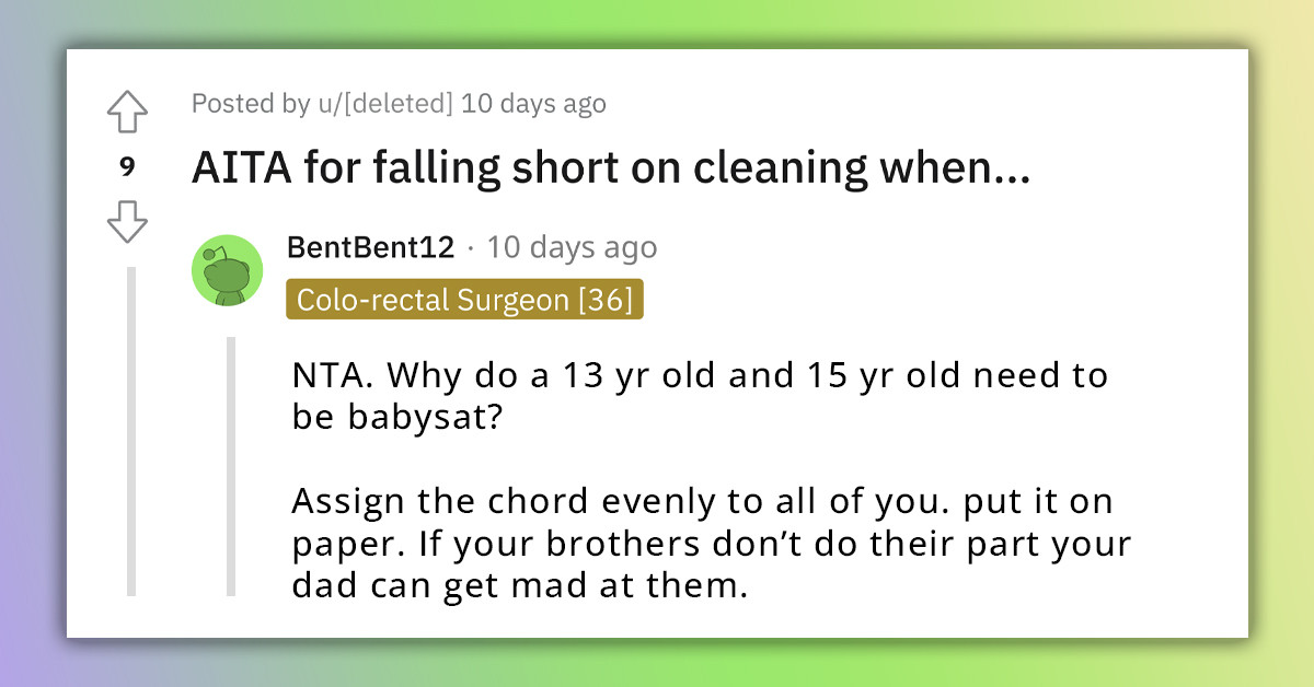 Teenager Reprimanded After Doing The “Bare Minimum” Of Chores While Watching Her Lazy Younger Brothers