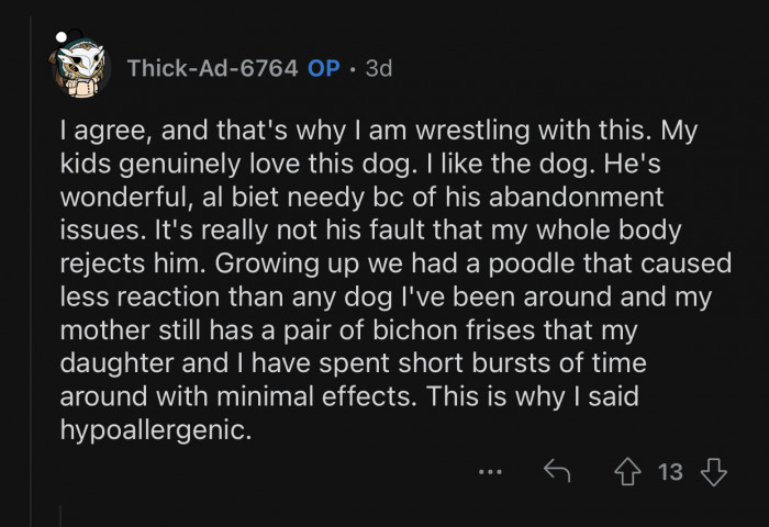 OP and her kids genuinely like the dog.