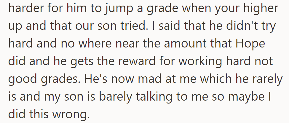 He argues for Ben, but she insists Hope worked harder. Now he's upset, Ben distant, leaving her unsure.