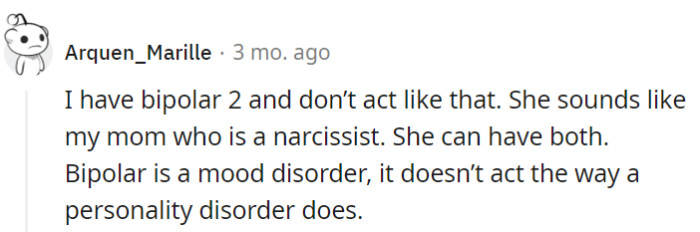 The observation holds true: bipolar disorder and narcissism can coexist, but the key distinction lies in their behavior, not just the diagnoses.