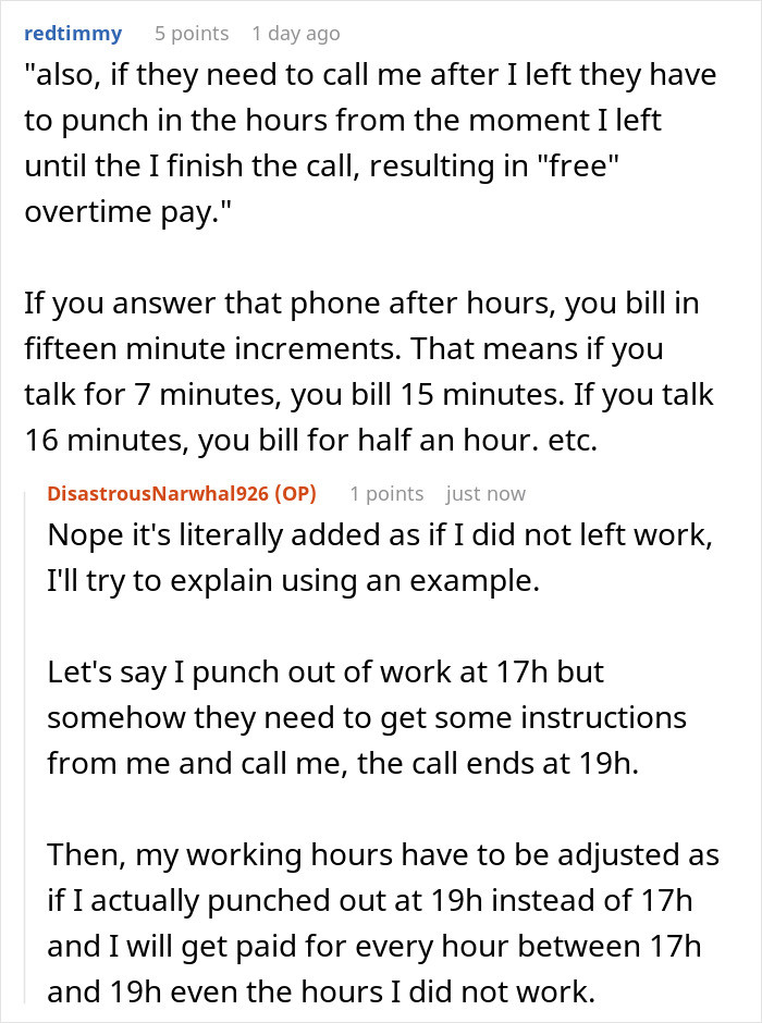 It's literally added as if the OP didn't leave work