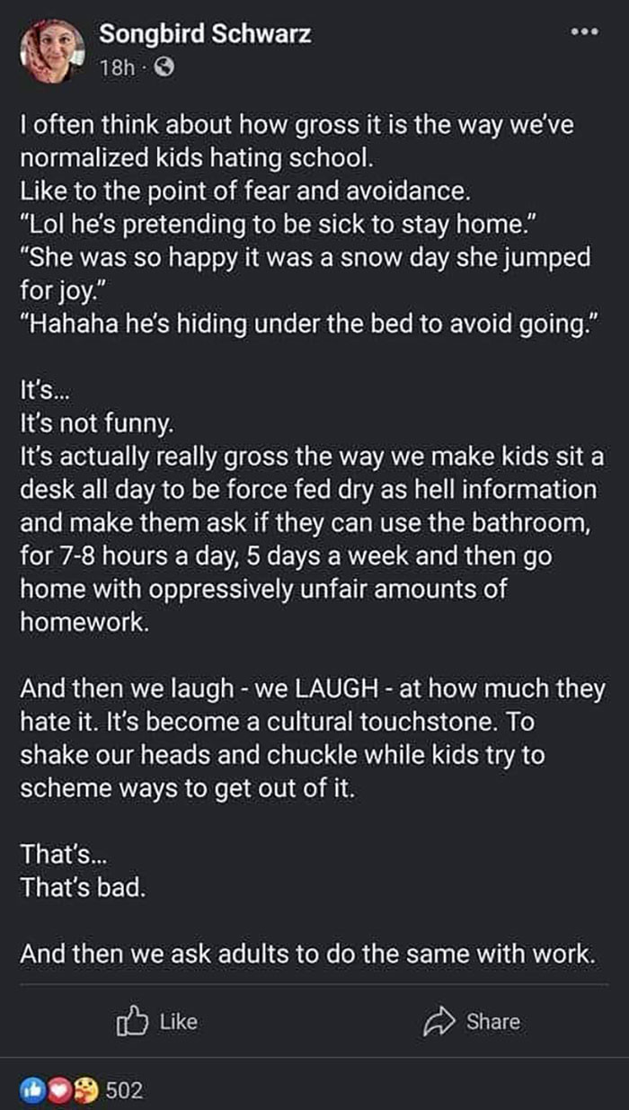 28. Normalizing kids hating school
