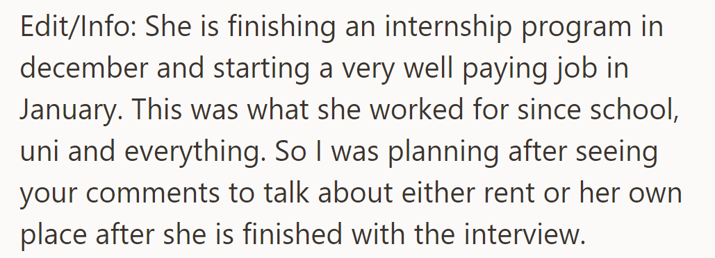 OP is starting a high-paying job in January after her December internship. She plans to discuss housing post-interview.
