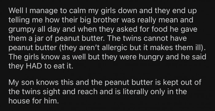 OP's daughters complained about how mean their brother was to them.