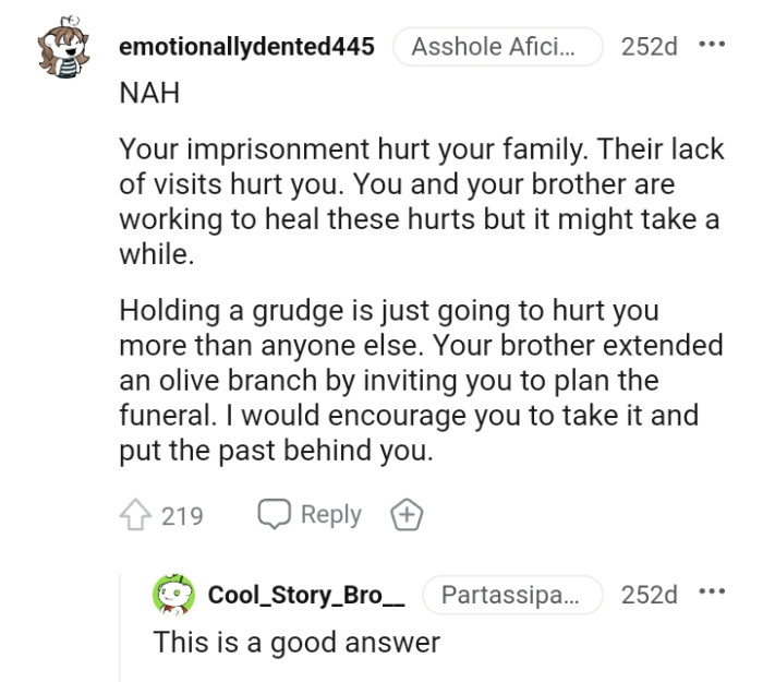 The OP and his brother are working to heal