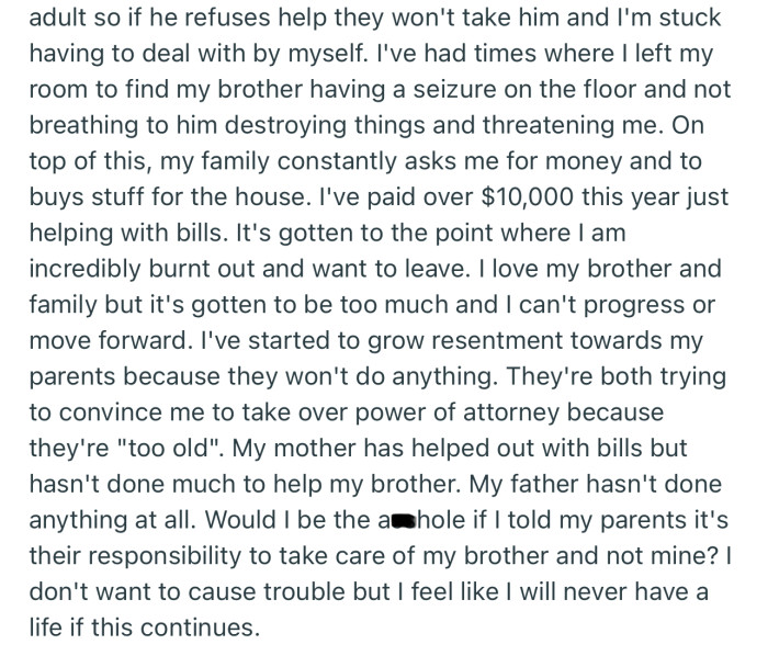 OP is Contemplating Washing Her Hands of Her Brother and Pushing Him Towards Their Parents