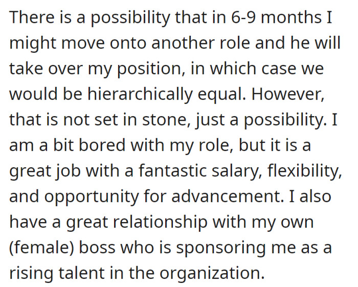 Possible role switch in 6-9 months; currently torn between a great job with perks and the prospect of a more engaging position.