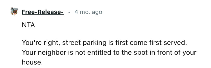 “Your neighbor is not entitled to the spot in front of your house.”
