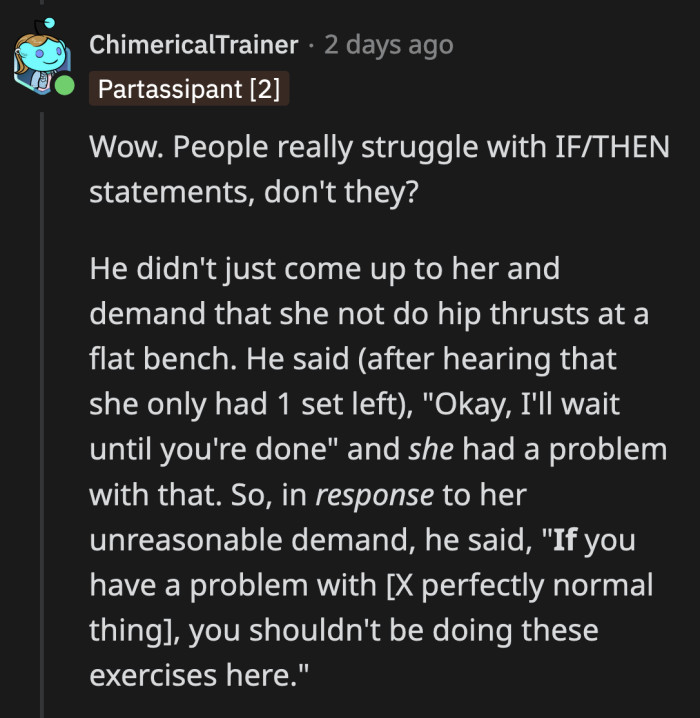 To be clear, this is what irked OP: