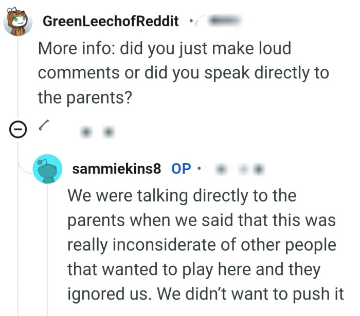 The OP was talking directly to the parents