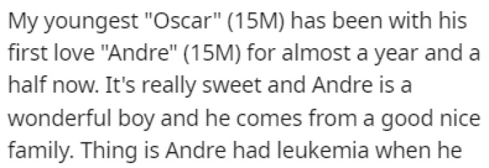 OP's youngest son, Oscar, has been with first love, Andre, for almost a year and a half