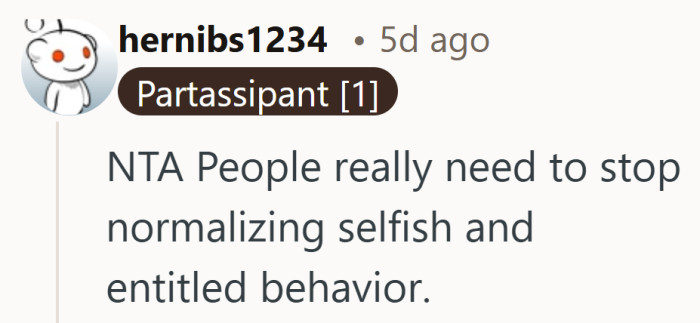 Calling it selfish after everything she already gave feels like missing the bigger picture.