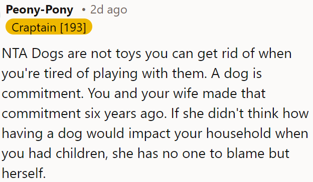 Dogs are a long-term commitment, not toys to discard when inconvenient.