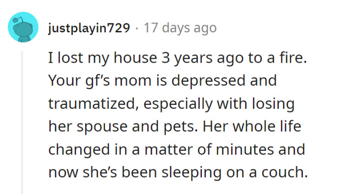 Sleeping on a couch, her life has taken a tough turn.