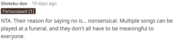 Funeral songs can be diverse and don't need to be universally significant