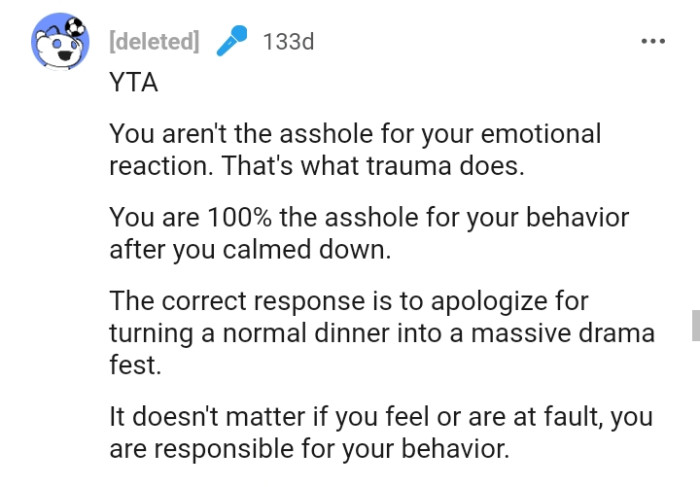 The OP should apologize for turning a normal dinner into something else