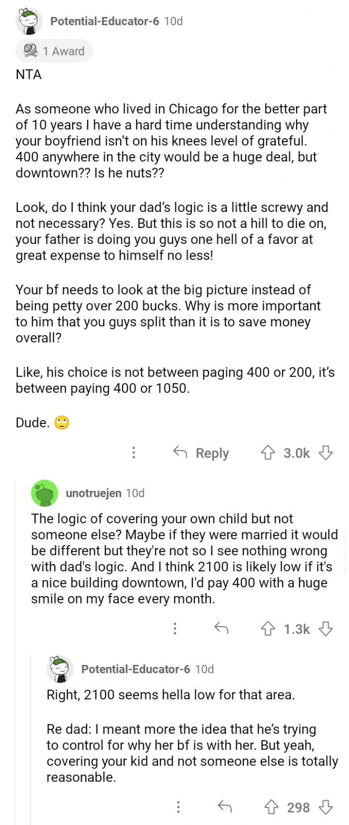 Your boyfriend should be grateful that he is getting such a huge deal from your dad.