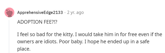 Charging an adoption fee for the kitty is like slapping a 