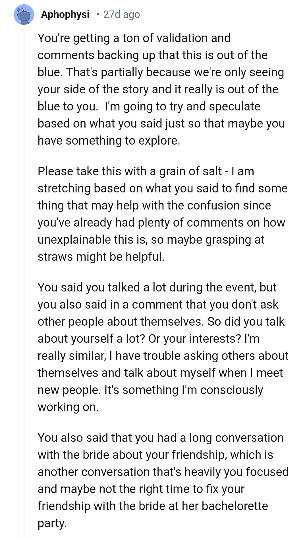 This Redditor wants the OP to please take this with a grain of salt